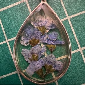 Real Pressed Flower Teardrop Pendant Necklace
